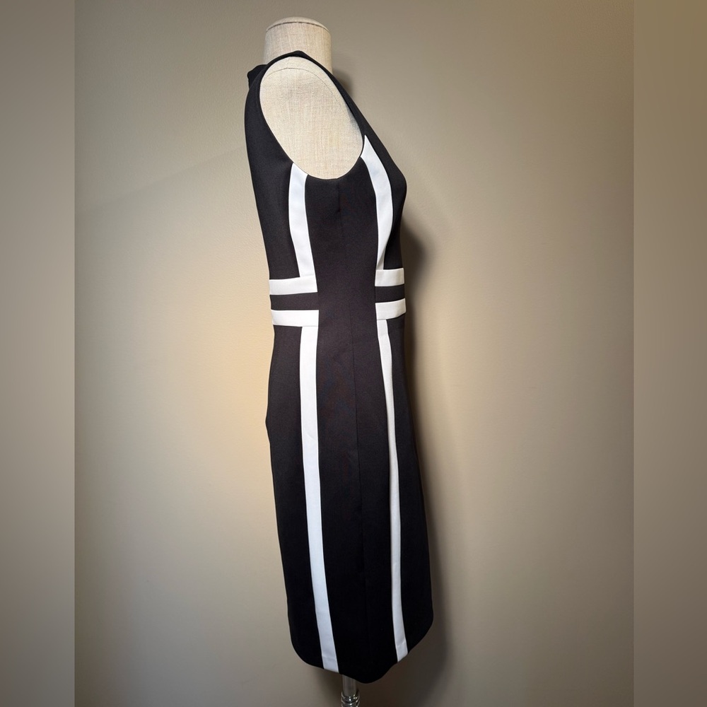 NWT Calvin Klein Valeria Scuba Colorblock Sheath Dress Black White Size 8 - Picture 9 of 9